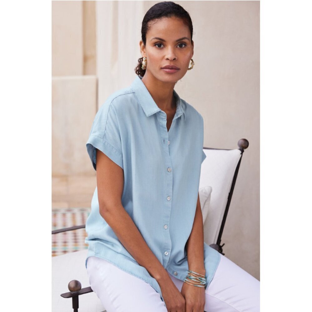 Soft Surroundings Je Veux 100% Lyocell Shirt Light Chambray Size S - Picture 2 of 16
